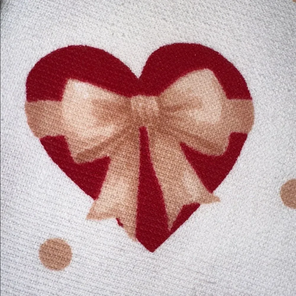 SC Valentine’s Day White Red Beige Heart & Bows Cotton Blend Tea Kitchen Towels